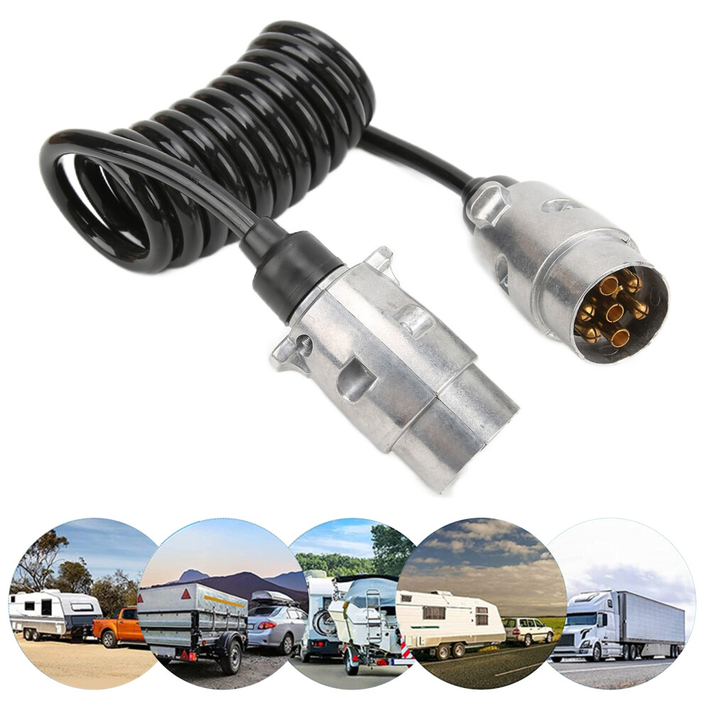 Trailer Plug Extension Cable 2M 7 Pin Metal European Standard Black 4951390690400