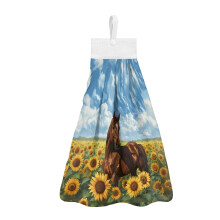 Western Horse Hand Towels Set of 3, Sunflower Design with Hanging Loops, Fast-Drying, Kitchen & Bathroom Decor, Gifts for Housewives