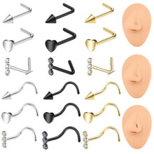 Piercing do nosu z nerezové oceli 20g s krystalem, tvarem srdce, stříbrný, piercing do nosu s krystalem