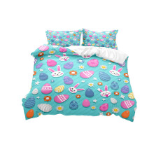 Juego de ropa de cama de microfibra con diseño de conejo y huevo navideño – 3 piezas: funda nórdica + fundas de almohada, 259 x 220 cm, para uso