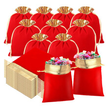 30 PCS with Jewelry Pouches Drawstring Bags Present Bag Favor Storage Bag Makeup Pouch for Wedding Candy Bag(Red)