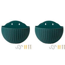 Dark Green Large European-Style Imitation Rattan Wall-Mounted Semi-Circular Flowerpot Lazy Flowerpot