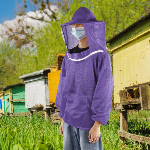 Beekeeping Tools Professional Beekeeping Protective Jacket Beekeeper Veil Suit SmockPurple 1