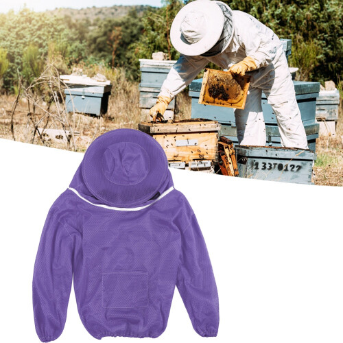 Beekeeping Tools Professional Beekeeping Protective Jacket Beekeeper Veil Suit SmockPurple 2