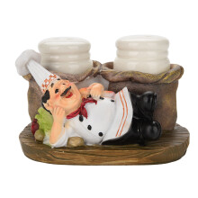 Porte-épices avec figurine de chef et support, ensemble salière et poivrière décoratif, adorable ornement de cuisine avec figurine en résine,