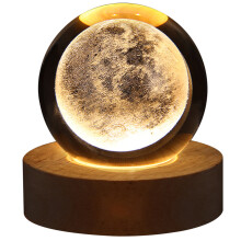 Veilleuse en cristal à lumière sans scintillement, boule de cristal féérique avec lampes LED, rechargeable par USB avec base en bois massif,