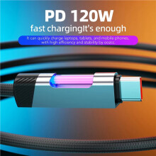 2X RGB Snellaadkabel 2m 120W 6A Type-C Naar Type-C Oplaadkabel met RGB-Omgevingslicht Type-C Naar Type-C