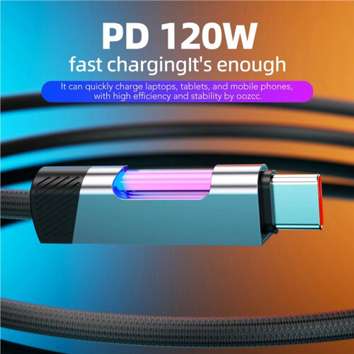 2X Câble de Charge Rapide RVB 2 M 120 W 6 A Câble de Charge Type-C Vers Type-C avec Lumière Ambiante RVB Type-C Vers Type-C
