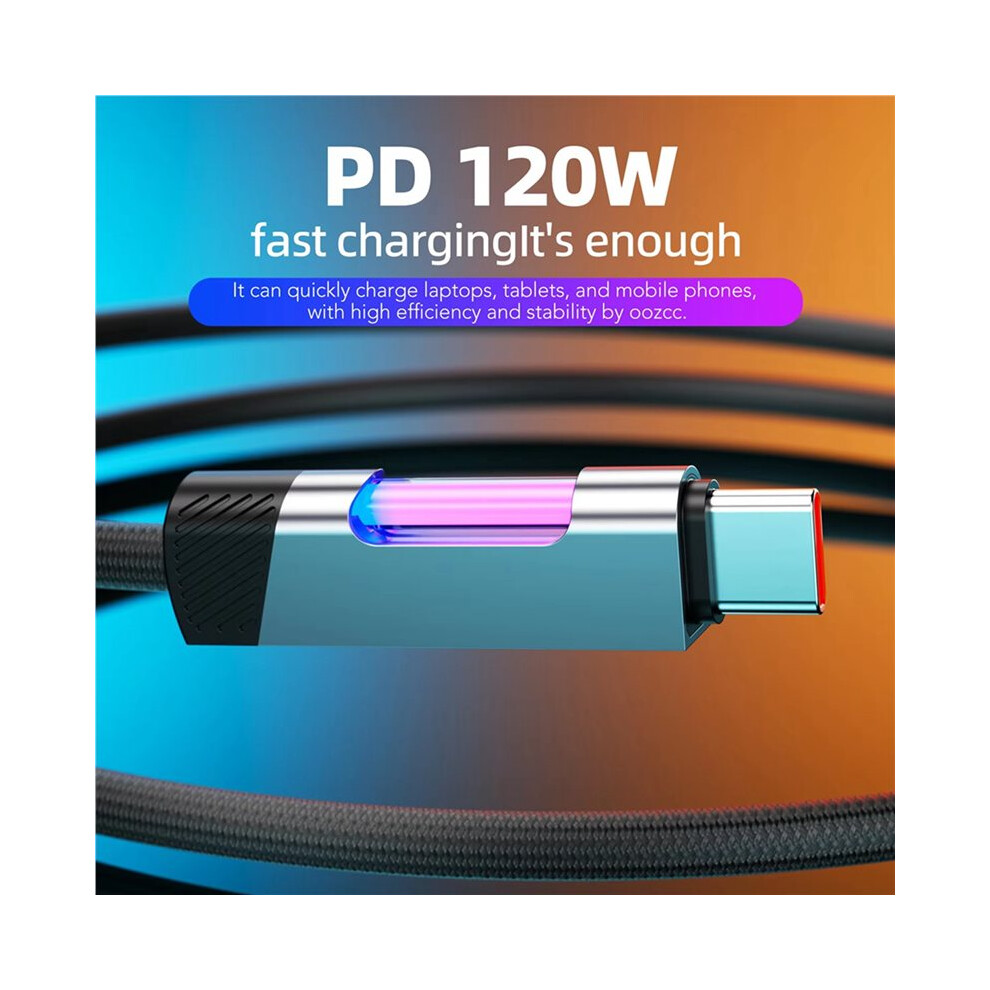 2X Rgb Fast Charging Cable 2M 120W 6A Type-C To Type-C Charge Cable With Rgb Ambient Type-C To Type-C Light 6034214607599