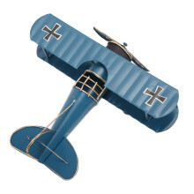 Blue Biplane Model - Handmade Vintage Airplane for Home & Café Setting