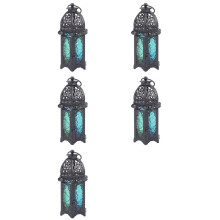 5X Classic Moroccan Decor Windproof Candle Holders Votive Iron Glass Hanging Candlestick Candle Lantern(Black)