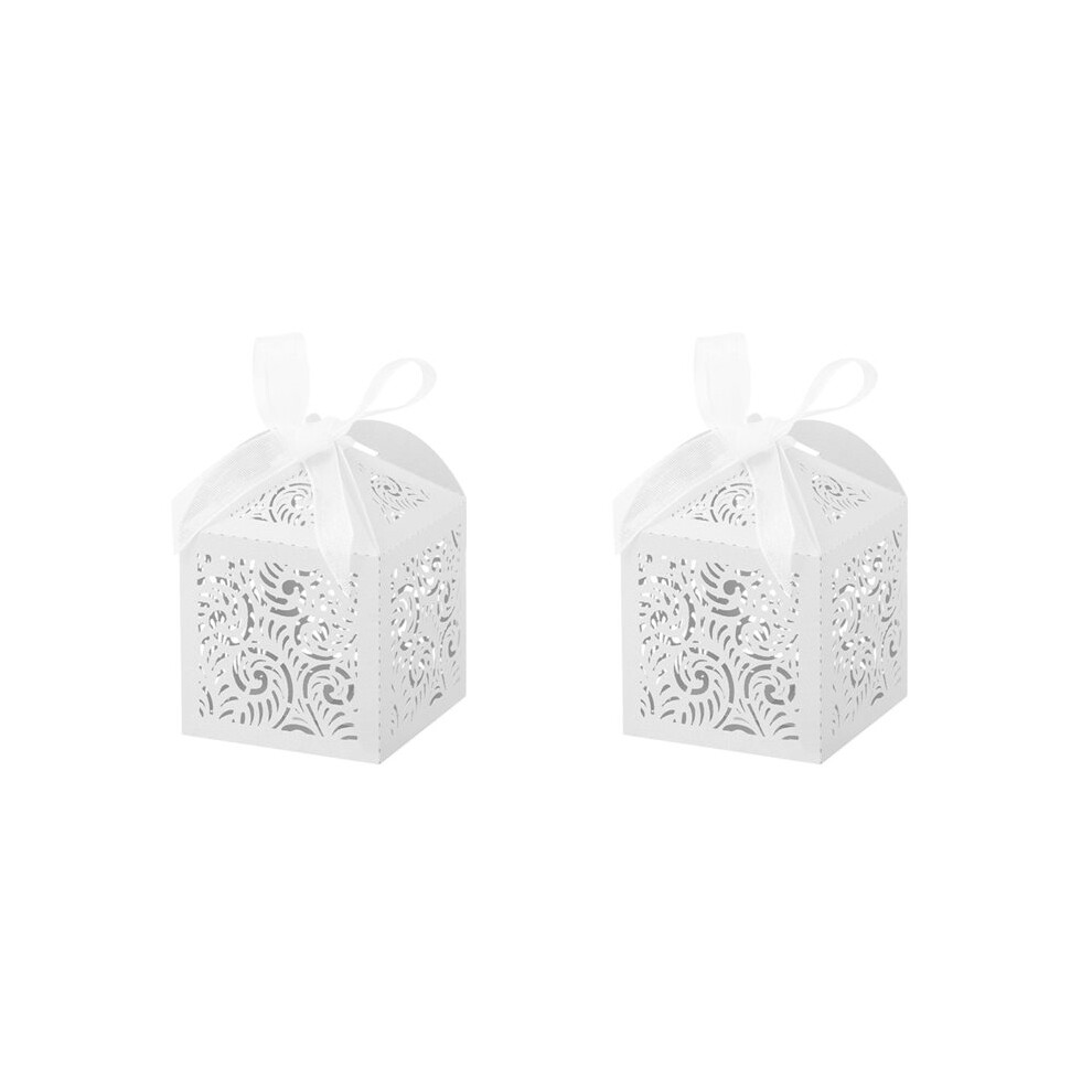 Semoic 200Pcs Laser Cut Favor Boxes, 2X2inch Small Gift Boxes For Presents, Party Wedding Favors Boxes With Ribbon, White