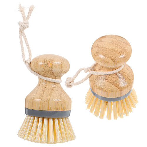 2Pz Spazzole Cucina Resistenti in Bamboo Khaki Per Piatti E 2