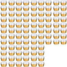 Dessert Cups with Lids, 200 Pack Gold Aluminum Foil Baking Cups Holders, Cupcake Bake Utility Ramekin Clear Pudding Cups