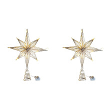 2X Christmas Tree Toppers Star LED Lamp for Tree Ornaments Eight-Pointed Star Tree Light,Champagne Gold