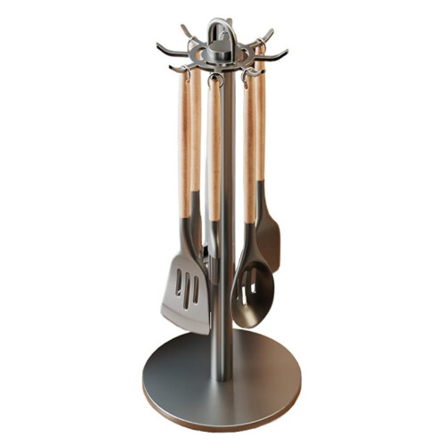 Kitchen Utensil Stand Rotating Storage Hanger with 8 Hooks,for Countertop Organization Rotatable Cooking Utensils Grey