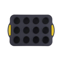 (gris Oscuro) Bandeja De Silicona Antiadherente Para 12 Tazas Con Asas Bandeja Para Magdalenas Apta Para Lavavajillas Con Resistente A Las Manchas, M