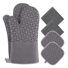 Non-Slip Silicone Oven Gloves Microwave Oven-Safe Gloves Oven Mitts and Pot Holders 6pcs Set Oven Mitts and Potholder