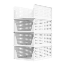 4 Pack Wardrobe Storage Organiser Stackable Plastic Storage Basket Cupboard Organiser Folding Storage Boxes for Bedroom