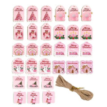 Christmas Tags with String 30 Pieces Card Ornaments Wood Christmas Tags with String and Holes for Holiday Birthday