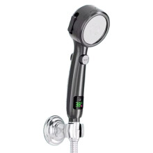 High Pressure Handheld Bathroom Shower Water Saving Showerhead Adjustable Gush Digital Temperature Display Black