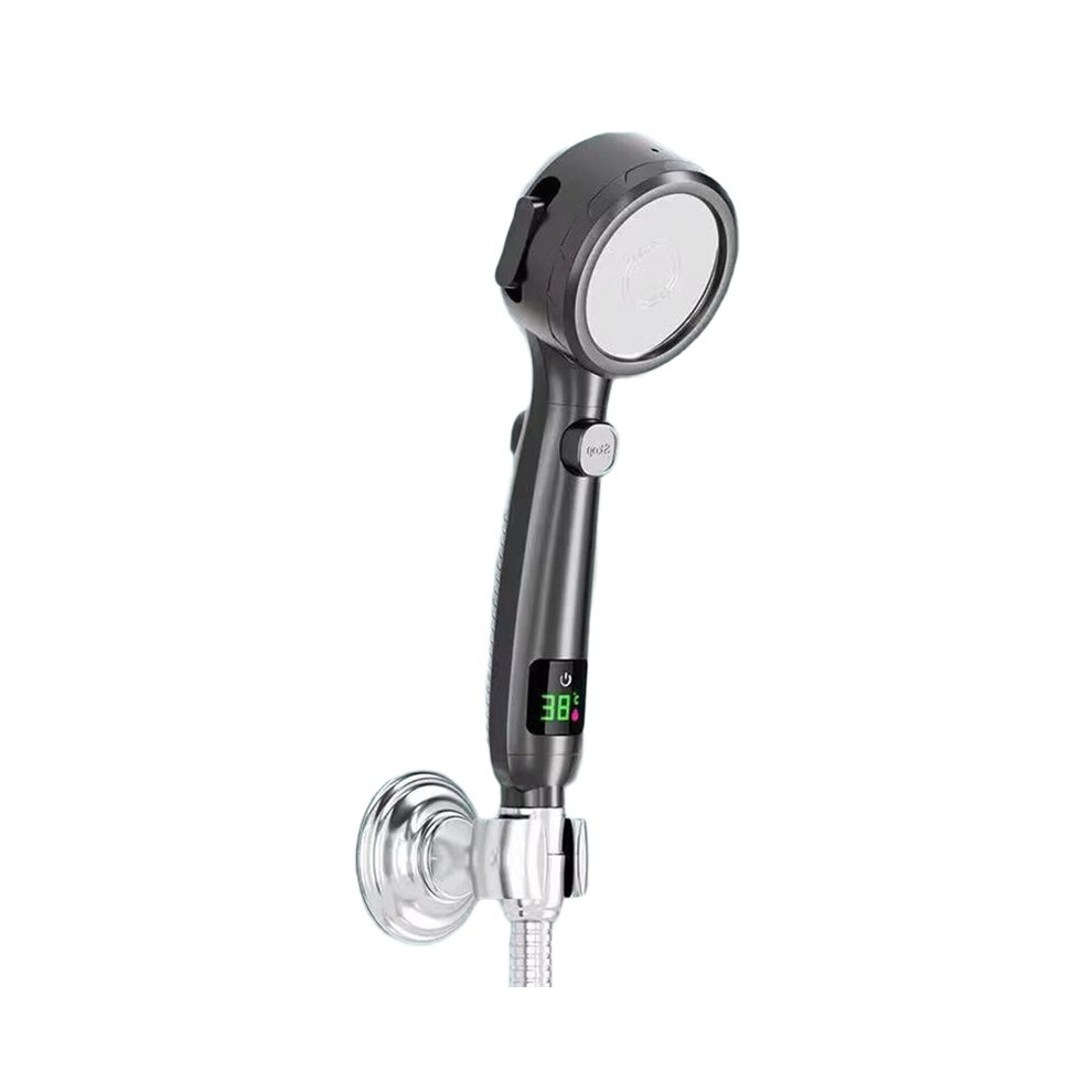 High Pressure Handheld Bathroom Shower Water Saving Showerhead Adjustable Gush Digital Temperature Display Black 6033961363642