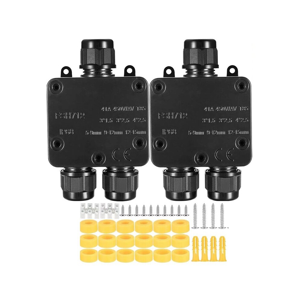 New Ip68 Waterproof Y-Type Junction Box - Pa9 Outdoor Enclosure With Gland For 4-15Mm Cables 2Pcs 6032653277977