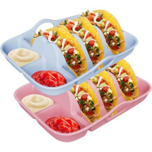 Set di 2 Piatti Porta Tacos In Silicone con Divisori e Vassoi per Salse, Supporti per Tacos Antiscivolo da 10 Pollici con Maniglie per il Trasporto A