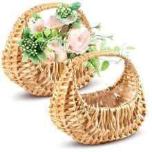 Juego de 2 Cestas Pequeñas para Niña de las Flores: Cesta de Mimbre Pequeña con Asa y Forro Impermeable, Estilo Rústico para Flores de Boda.