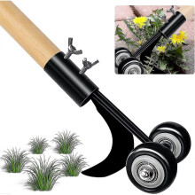 Garden Weeding Tool - Manual Weeder with Wheels for Cleaning Between Flagstones, Blocks, Patios, and Lawns
