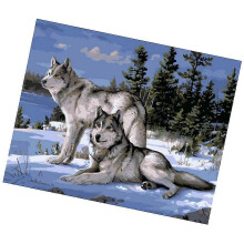 (Wolf) Frameless Diy Painting By Numbers Canvas Painting Art Picture Autumn Scenery