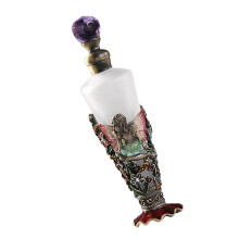 Exquisite Conical Glass Perfume Bottle With Enamel Art Design-D