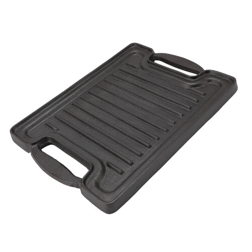 BBQ Grill Plate Cast Iron Rectangular Even Heating Grilling Plate for Meats Seafood Vegetables 1