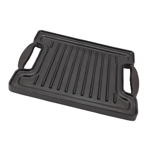 BBQ Grill Plate Cast Iron Rectangular Even Heating Grilling Plate for Meats Seafood Vegetables 2