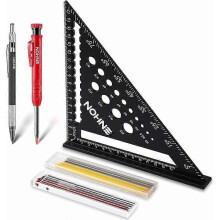 Carpenter's Square, Multifunction Carpenter's Square 180 mm [Construction Pencil + 18 Leads] Metal, Carpenter's Rule Protractor Ruler from 45 to 90 De