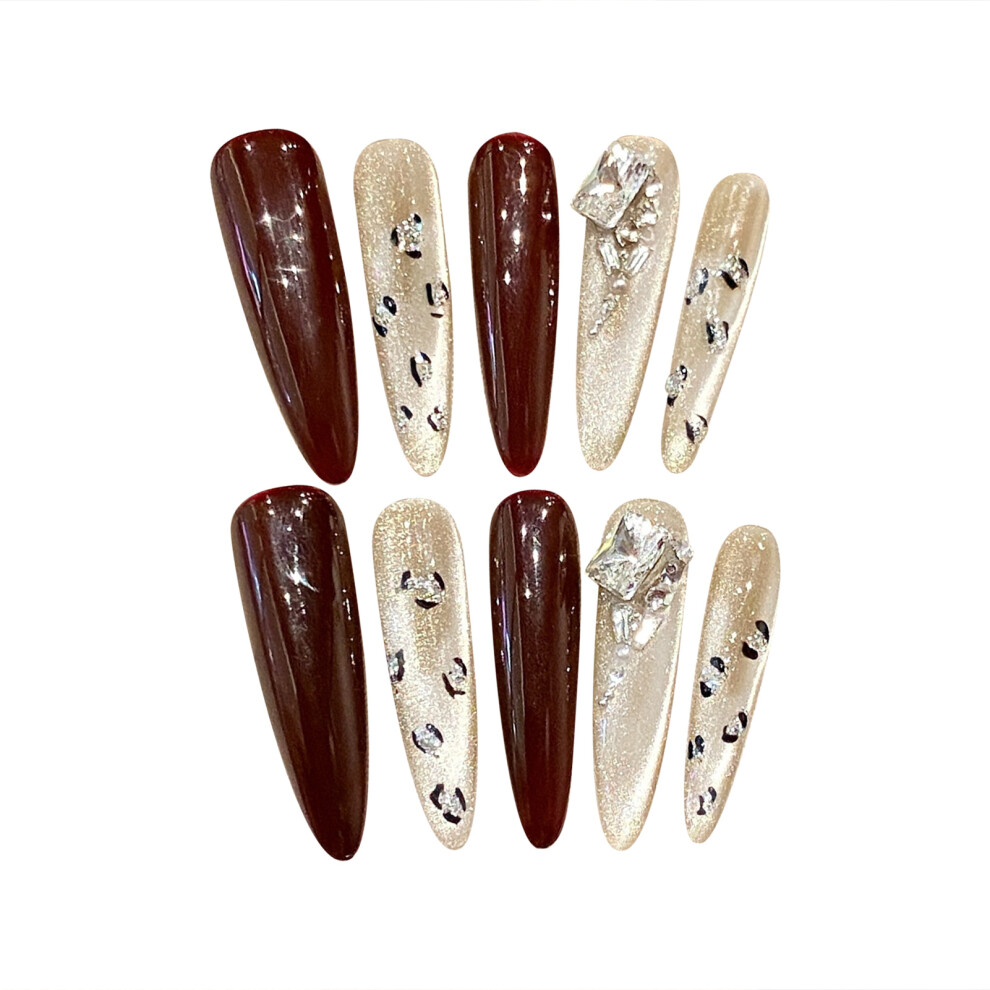 Penghui-Toys (M) 10Pcs Glitter Full Cover Nail Extension Sweet & Charming Reusable False Nails For Shopping Traveling Dating