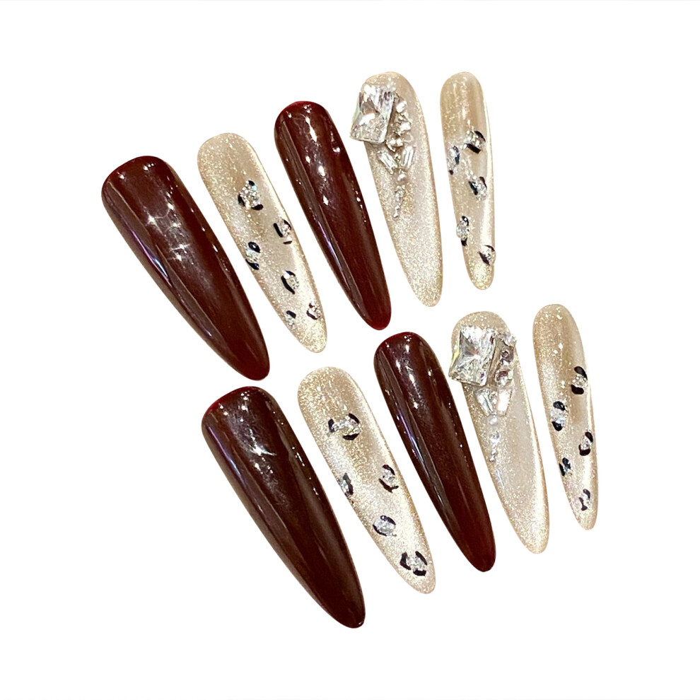 Penghui-Toys (L) 10Pcs Glitter Full Cover Nail Extension Sweet & Charming Reusable False Nails For Shopping Traveling Dating