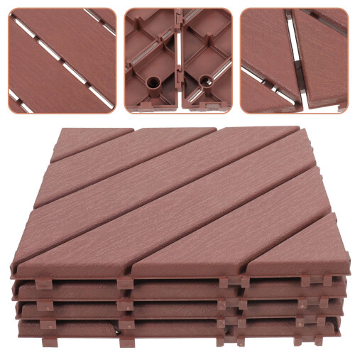 4Pcs Coffee Interlocking Plastic Deck Floor Tiles for Garden Balcony 2