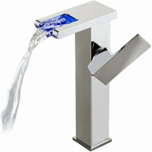 LED Basin Faucet High Waterfall Bathroom Faucet,Modern Elegant Design Brass Basin Mixer Tap,Hot and Cold Water Available,3 Color Changes,Chrome