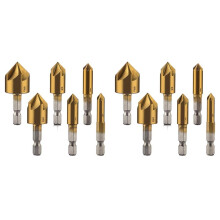 12 Pcs 1/4inch Hex Shank Countersink Drill Bits Center Punch Set HSS 5 Flute Countersink 90 Degree