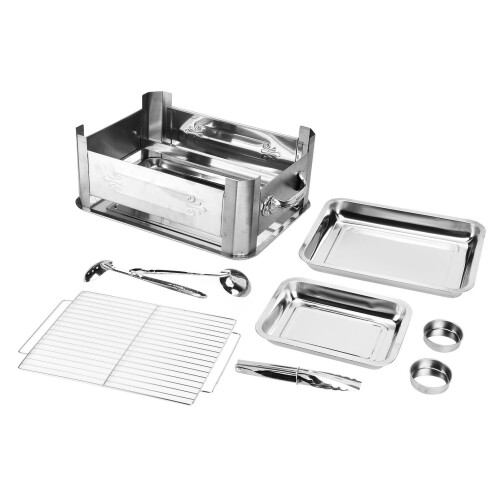 Barbecue Grill Thickened Stainless Steel Grilled Fish Stove Charcoal Alcohol Grill Rectangular Grill Fish RackWindproof Without Pull Handle 1