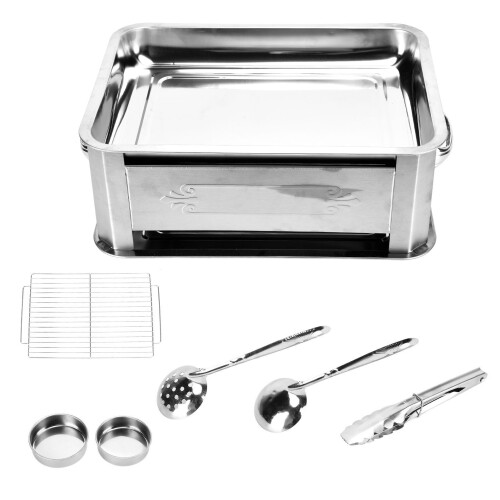 Barbecue Grill Thickened Stainless Steel Grilled Fish Stove Charcoal Alcohol Grill Rectangular Grill Fish RackWindproof Without Pull Handle 2