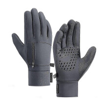 (Large, grey) Men Winter Waterproof Gloves Touchscreen Pocket Anti-slip Fleece Thermal Sport Gloves