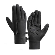 (Large, black) Men Winter Waterproof Gloves Touchscreen Pocket Anti-slip Fleece Thermal Sport Gloves