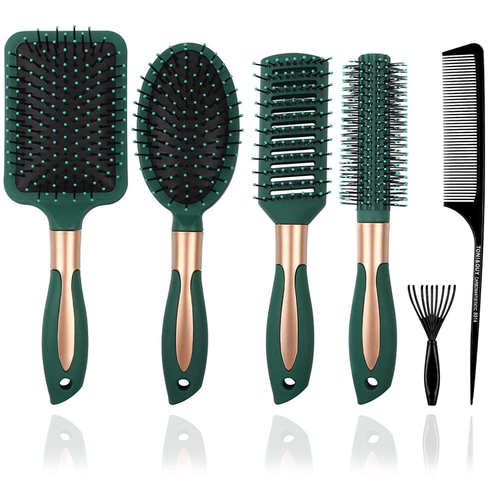 6-Pcs Paddle Hair Brush Comb Set, Detangling & Anti-Static, for Wet/Dry Hair â Compatible with All Hair Types