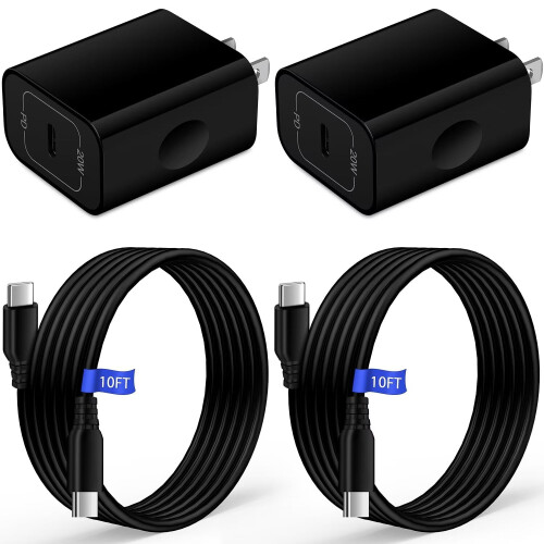 Φορτιστής USB C, 20W PD2PACK Μπλοκ φορτιστή USB C με 2PACK καλώδια USB C, φορτιστής τύπου C 10ft,