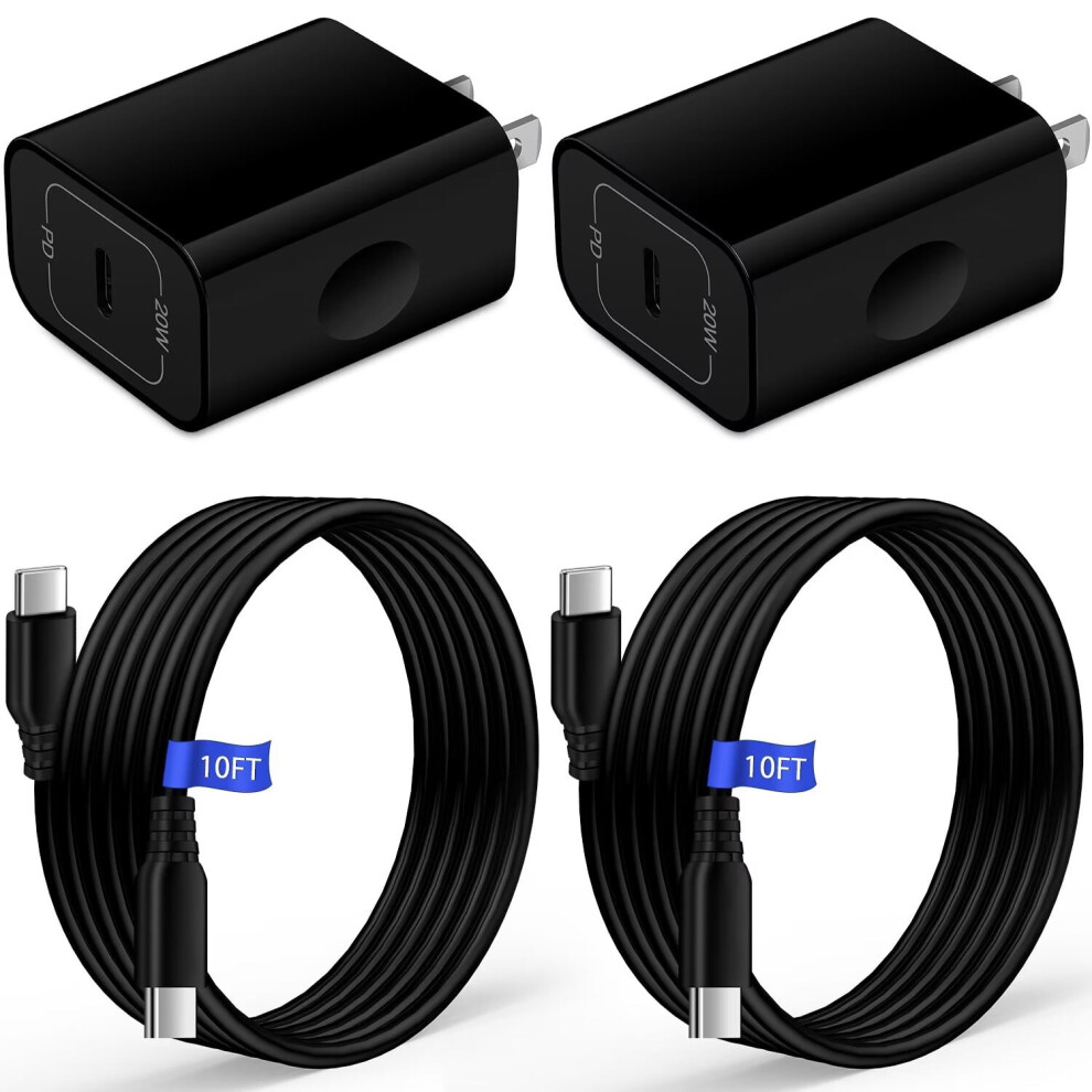 Usb C Charger, 20W Pd 2Pack Usb C Charger Block With 2Pack Usb C Cables 10Ft Type C Charger Fast Charging Usb C Block Plug For Phone 15 Charger 9028731132631