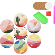 posavasos para pintura de diamantes con soporte, kits de pintura de diamantes de paisajes abstractos para principiantes, adultos y niños. Materiales