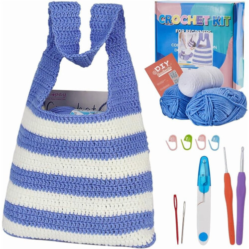 Blue and White Striped Tote Crochet Kit