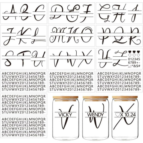 14 τεμάχια UV DTF Cup Wraps AZ για γυαλί 16oz, μαύρα αυτοκόλλητα αλφαβήτου, συμβατά με